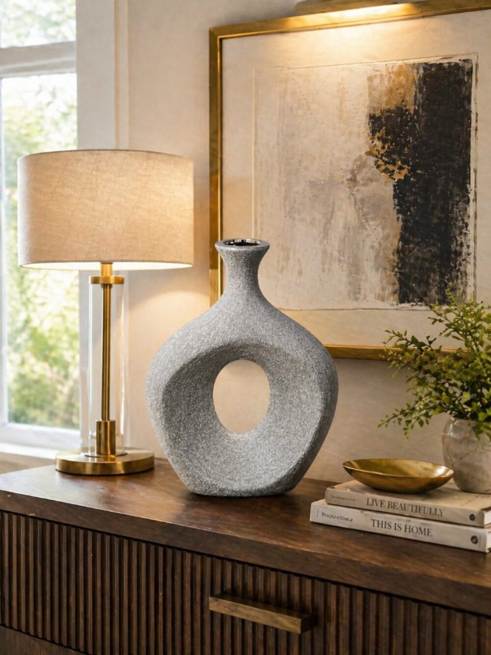 Textured Open-Center Decorative Sculpture Vase